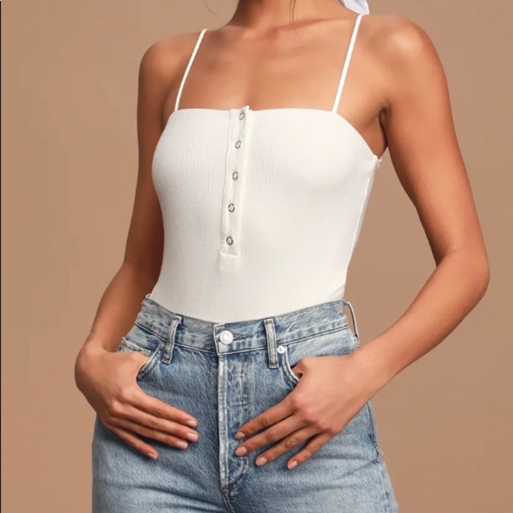 Lulus So Easy White Ribbed Snap Front Bodysuit